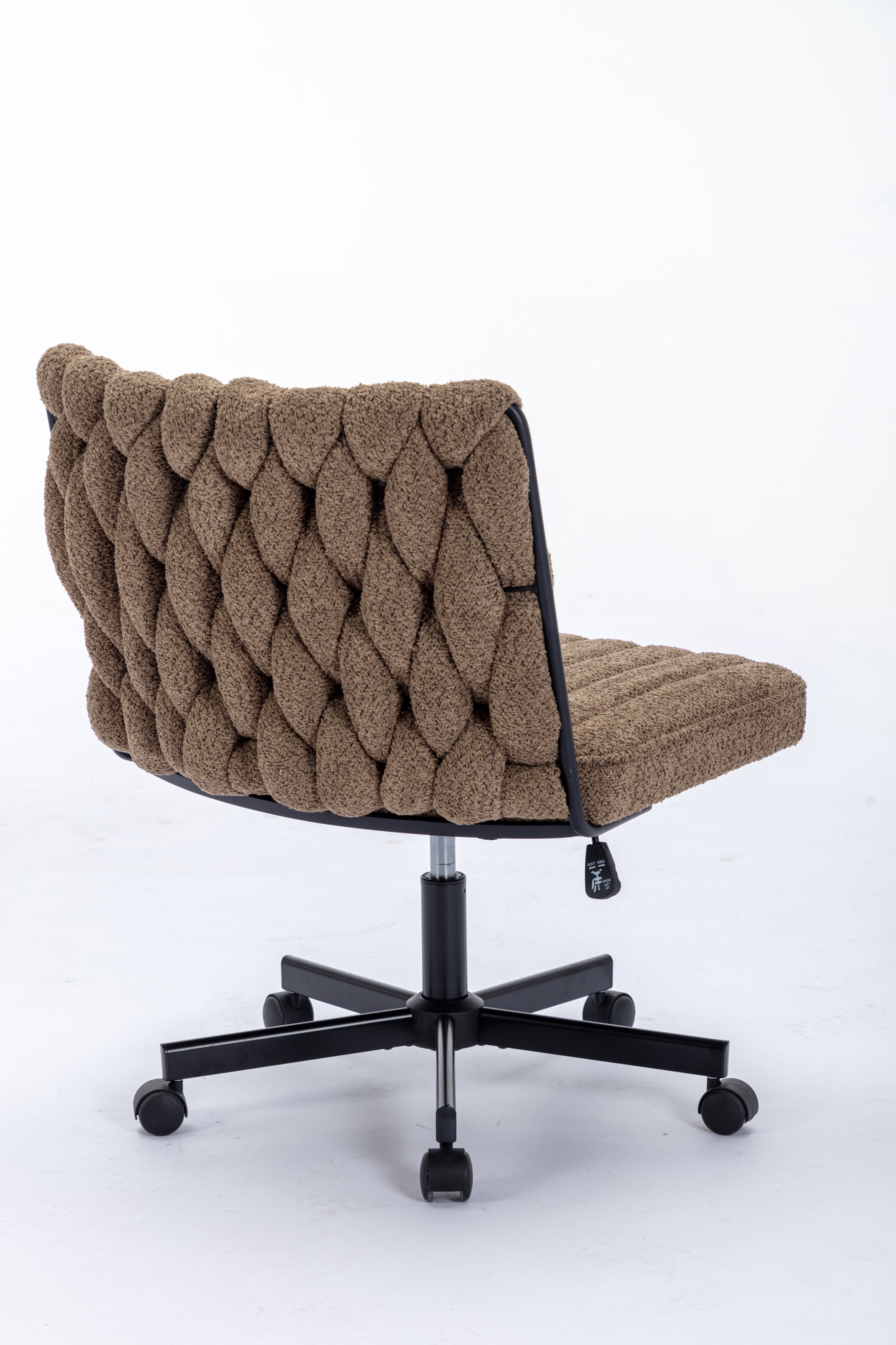 Criss Cross Legged Office Desk Chair With Wheels, Modern Armless Desk Chair With Wide Seat, Home Office Chairs For Work, Meditation, Vanity,Brown_voghion.com